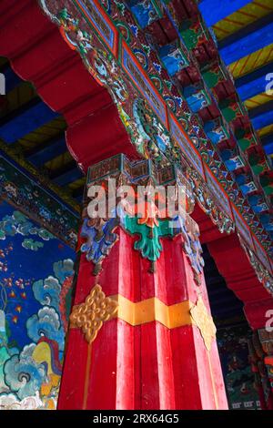 Painted pillars of Jokhang in the Tibetan Scenic Area of China Ethnic Museum Stock Photo