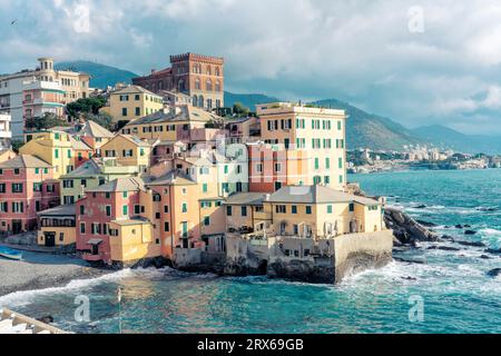 Italy, Liguria, Genoa, Pastel colored houses in Boccadasse district Stock Photo