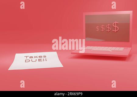 3d render of taxes due and laptop Stock Photo