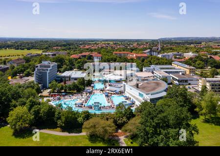 Germany, Bavaria, Bad Fussing, Drone view of Europa Therme spa Stock Photo