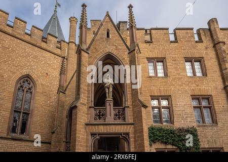 Princes Building Facade with Count Jobst Nikolaus I Statue at Hohenzollern Castle Courtyard - Germany Stock Photo