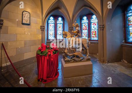 Saint George and the Dragon Sculpture at St. Michael Chapel - Catholic Chapel at Hohenzollern Castle - Germany Stock Photo