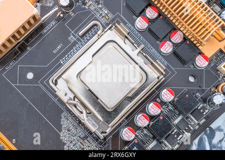 CPU in mother board CPU slot Stock Photo