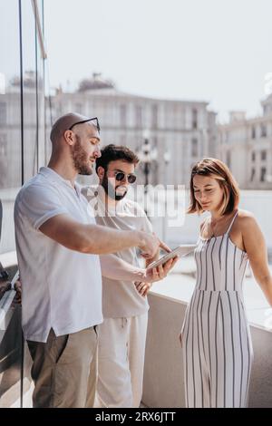 Collaborative Corporate Meeting: Executives and Managers Discussing Strategies with Business Partners Outdoors Stock Photo