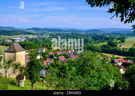 Germany, Baden-Wurttemberg, Aach, Green trees in front of village in Hegau Stock Photo