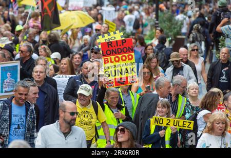 London, England, UK. 23rd Sep, 2023. Thousands march against Ultra Low Emission Zone (ULEZ) regulation in central London. (Credit Image: © Tayfun Salci/ZUMA Press Wire) EDITORIAL USAGE ONLY! Not for Commercial USAGE! Credit: ZUMA Press, Inc./Alamy Live News Stock Photo