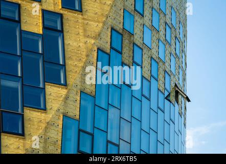 Hardenberg, The Netherlands, 02.09.2023, Architectural detail of iconic and futuristic Town Hall of Hardenberg Stock Photo