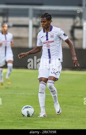 RSCA Futures' Nilson Angulo pictured in action during a soccer match  between RSC Anderlecht Futures (u23) and SK Beveren, Saturday 27 August  2022 in Brussels, on day 3 of the 2022-2023 'Challenger