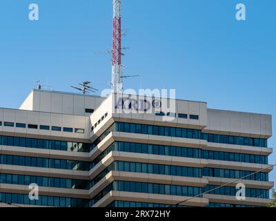 ARD logo sign on a building exterior. The public service broadcaster has an office in the city. The programme management is located in this house. Stock Photo