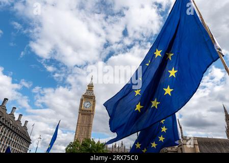 Parliament Square, London, UK. 23rd Sep, 2023. Large numbers of people took part in a protest march towards Parliament. Titled National Rejoin March II – following a previous large protest in 2022 – its campaigners would like the UK to rejoin the EU following the Brexit referendum of 2016. Stock Photo