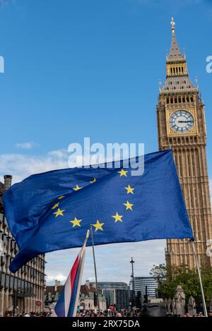 Parliament Square, London, UK. 23rd Sep, 2023. Large numbers of people took part in a protest march towards Parliament. Titled National Rejoin March II – following a previous large protest in 2022 – its campaigners would like the UK to rejoin the EU following the Brexit referendum of 2016. Stock Photo