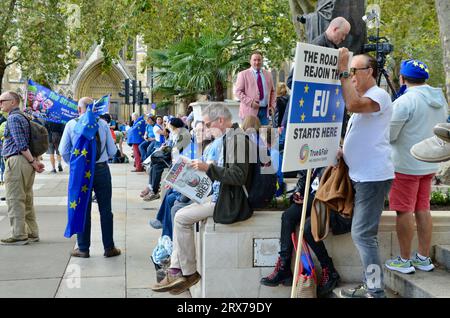 the rejoin the eu march and demonstration anti brexit whitehall parliament square central london england uk 23 sep 2023 Stock Photo
