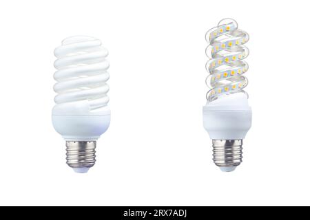 energy saving bulb vs LED bulb Stock Photo
