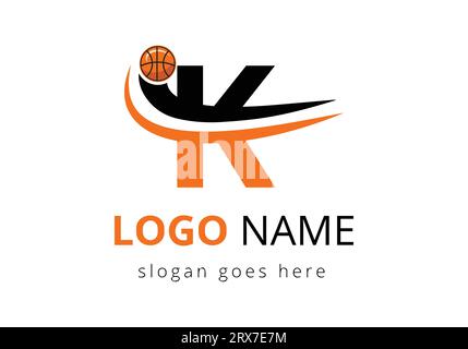 K Letter Logo With Basketball Ball. Sports Symbol Vector Template Design Stock Vector