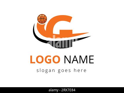 G Letter Logo With Basketball Ball. Sports Symbol Vector Template Design Stock Vector