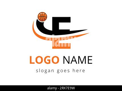 E Letter Logo With Basketball Ball. Sports Symbol Vector Template Design Stock Vector