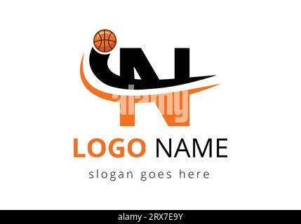 N Letter Logo With Basketball Ball. Sports Symbol Vector Template Design Stock Vector