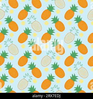Seamless pattern with pineapples on a blue background Stock Vector