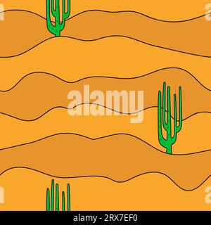 Vector seamless pattern. Desert with cacti. Sand Stock Vector