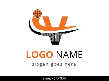 V Letter Logo With Basketball Ball. Sports Symbol Vector Template Design Stock Vector