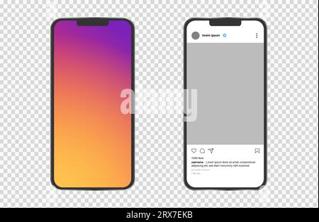 Mockup social page on background. Realistic modern phone frame template. Social network interface app for social network. Isolated vector Illustration Stock Vector