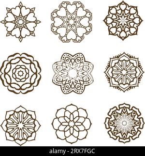 Round flower ornament, Isolated design element set, Vector illustration Stock Vector