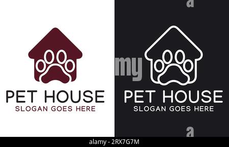 Pet House Logo Design Animal Home Cat and Dog House Logotype Pet Paw Stock Vector