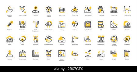 Climate Change Icons. Editable Stroke Stock Vector