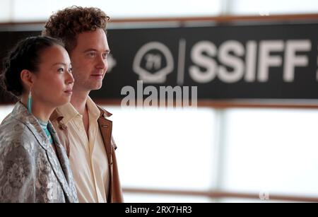 Donosti, Spanien. 23rd Sep, 2023. San Sebastian, Basque Country; Spain; 09/23/2023.- Photocall of Kalak a Greenland film directed by Isabella Eklöf with actors Emil Johnsen and Berda Larsen, participates in the official section of the San Sebastian International Film Festival (SSIFF) Credit: Juan Carlos Rojas/dpa/Alamy Live News Stock Photo