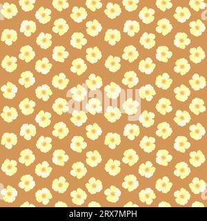 Floral seamless pattern with delicate yellow  blossoms on a brown background Stock Vector