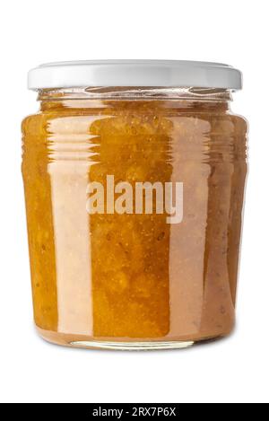 Gooseberry jam in glass jar isolated on white with clipping path included Stock Photo