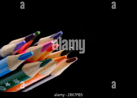 Set of colored pencils black background Stock Photo