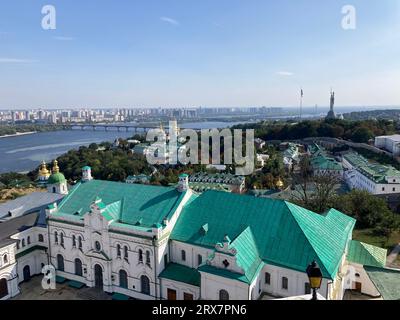 Kiew, Ukraine. 23rd Sep, 2023. View of the Mother Motherland statue and the Dnipro River from the Cave Monastery in the Ukrainian capital of Kiev, the country's most important Orthodox shrine. Credit: Friedemann Kohler/dpa/Alamy Live News Stock Photo