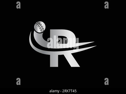 Modern R Letter with Cricket Sports Logo Template Design. For Cricket Club Symbol Vector Template Stock Vector