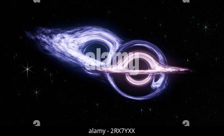 Gravitational Lensing by Two Black Holes in Space - 3D Rendering Stock ...