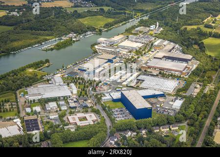 Aerial view, industrial park Friedrich der Große at the Rhine-Herne-Canal, Horsthausen, Herne, Ruhr area, North Rhine-Westphalia, Germany, DE, Europe, Stock Photo