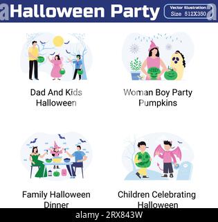 Halloween Party Illustration 20 unique concepts flat design vector illustration concepts. Stock Vector