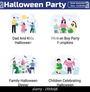 Halloween Party Illustration 20 unique concepts flat design vector illustration concepts. Stock Vector
