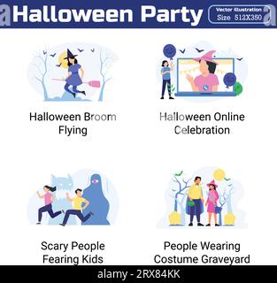 Halloween Party Illustration 20 unique concepts flat design vector illustration concepts. Stock Vector