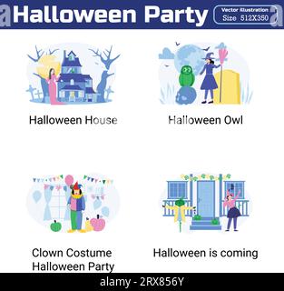 Halloween Party Illustration 20 unique concepts flat design vector illustration concepts. Stock Vector