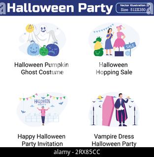 Halloween Party Illustration 20 unique concepts flat design vector illustration concepts. Stock Vector