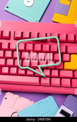 Floppy disks and keyboard on bright colored backgrounds. High quality photo Stock Photo