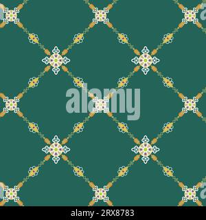 A green background with a pattern of small flowers Stock Vector