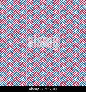 A vibrant geometric cross stitch pattern in red, white, and blue colors Stock Vector