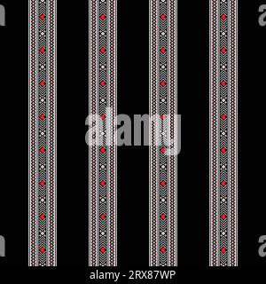 A black and white striped borders with red dots Stock Vector