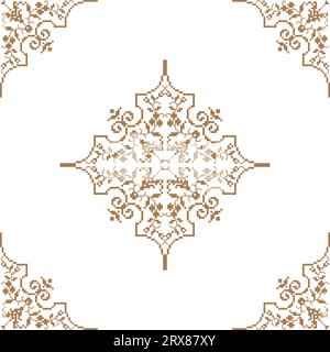A cross stitch pattern in brown and white Stock Vector
