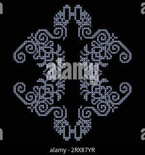 A cross stitch pattern in blue and white on a black background Stock Vector