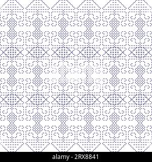 A beautiful blue and white cross stitch seamless border pattern Stock Vector