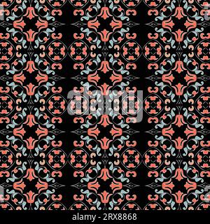 A vibrant red and blue pattern on a black background Stock Vector