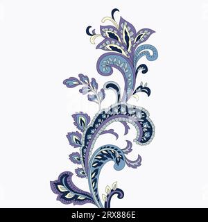A drawing of a blue and purple flower paisley on a white background Stock Vector